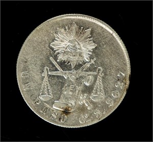 Coin 1873 Mexico UN PESO in Extra Fine