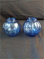 2 Cobalt Blue Ribbed Bowls