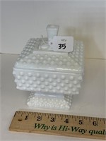 FENTON? WHITE HOBANAIL CANDY DISH WITH LID
