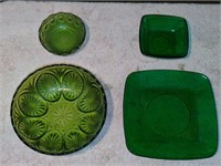 Green glass bowls and small candy diahes