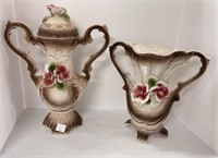 Capodimonte double handled vases (1 w/ lid) minor