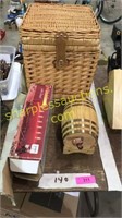 7 wick candle w/stand, picnic basket w dishes,