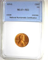 1974-S Cent MS67+ RD LISTS $550 IN 67