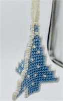 Handmade Needlepoint Blue Christmas Tree Ornament