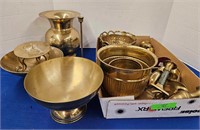 Lot Brass - Spittoon, Dishes, Candlesticks More