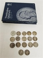 3 Washington Quarter Books & 17 Silver Quarters