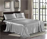Satin Sheets King 4-Piece Grey Hotel Bed Sheet Set
