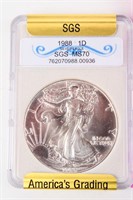 Coin 1988 American Silver Eagle .999 SGS MS70