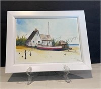 Watercolor style illustration of a house and a