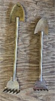 (2) Vintage Brass Mini Garden Rake/Shovel