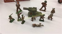 Group of All Metal Toy Soldiers and Metal Cannon
