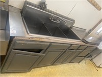 cabinet station with drop in 3 bay sink