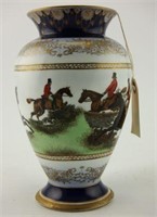 Limoges hand painted 12” vase with fox hunt