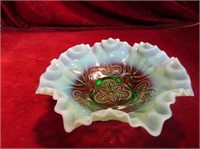 Vintage Opalescent green footed dish.