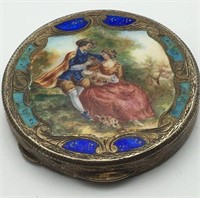 Vintage Enameled 800 Silver Compact