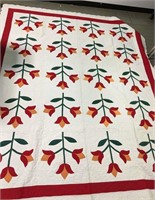 Red Floral Hand Sewn Quilt