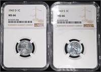 1943-D & 1943-S STEEL LINCOLN CENTS NGC MS66