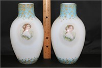 2 Antique Bristol Glass Vases