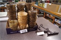 Several Small Tan Wicker Baskets / Plastic