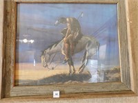 Native American Art in rough wood frame