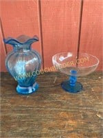 Aqua Blue Ruffle Vase and compote