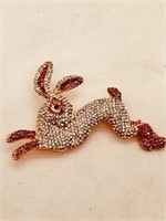 Lg Rhinestone Rabbit Brooch 3.25"