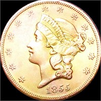 1855-S $20 Gold Double Eagle ABOUT UNCIRCULATED