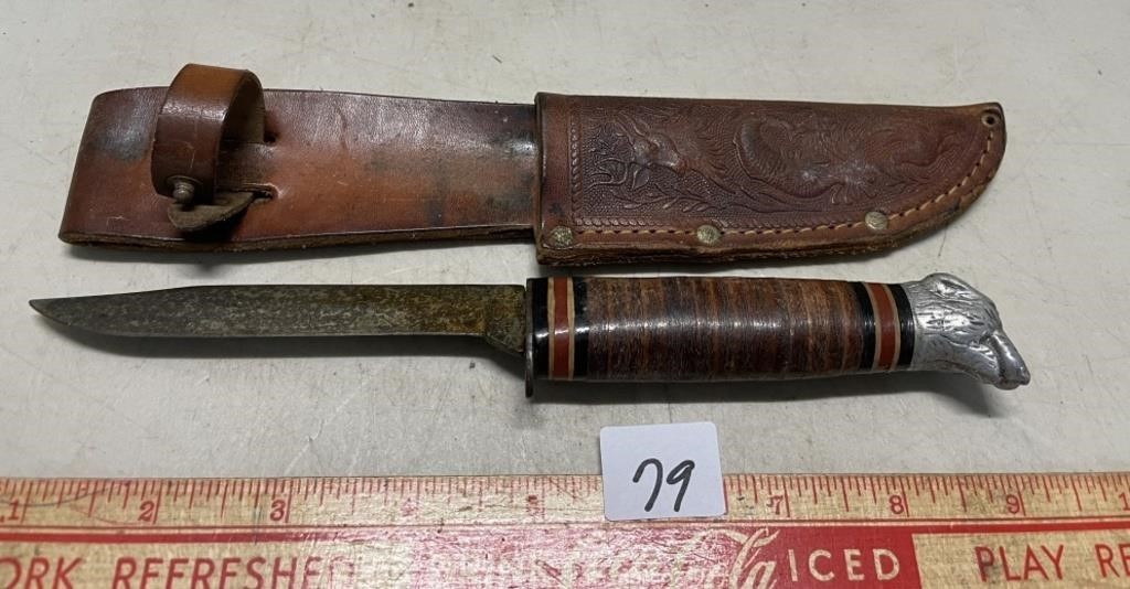 VINTAGE LEATHER HANDLED KNIFE WITH CASE