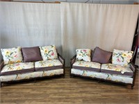 Pair of Square Floral Fabric Sofas w/Throw Pillows