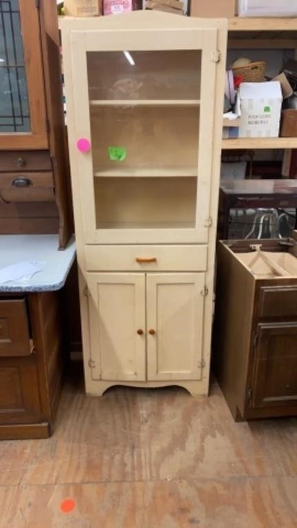 ANTIQUE CREAM CABINET, 67x26x22