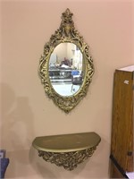 GOLD WALL MIRROR WITH SHELF