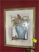 Gold colored frame of flowers in Vase, 24 in x 31