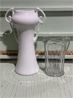 PORCELAIN VASE, GLASS BEER PITCHER