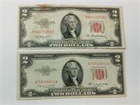 OF) (2) 1953 $2 Red Seal us notes