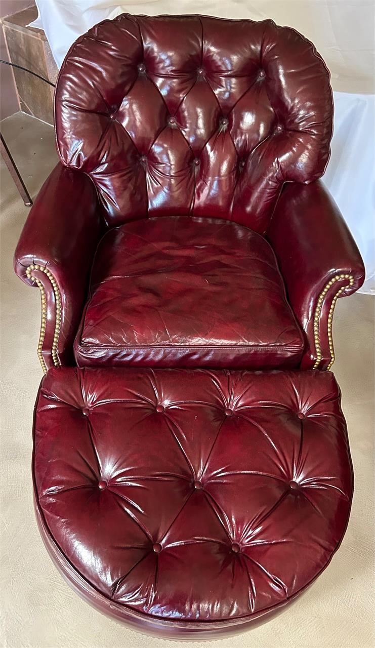 Hancock & More Leather Club Chair & Ottoman