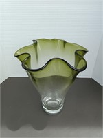 Green & Clear Blown Glass Vase