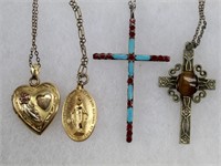 Gold Filled Locket, (2) Cross Pendants, St. Mary..