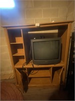 old tv and stand and other shelf/ rack