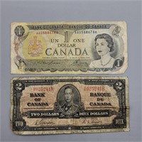 1937 CANADIAN 2 DOLLAR BILL & 1973 CANADIAN