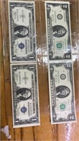 (2) uncirculated $2 consecutive serial # & (2)