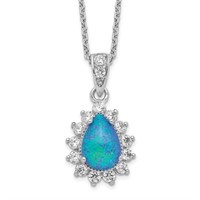 Sterling Silver Created Blue Opal Necklace