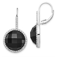 Sterling Silver Checker-cut Onyx Crystal Earrings