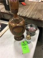 Wood decanter, deco egg, dresser canister etc