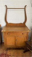 ANTIQUE OAK WASHSTAND WITH TOWEL BAR AND DRAWER