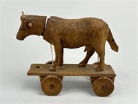 Primitive Wooden Cow Pull Toy.