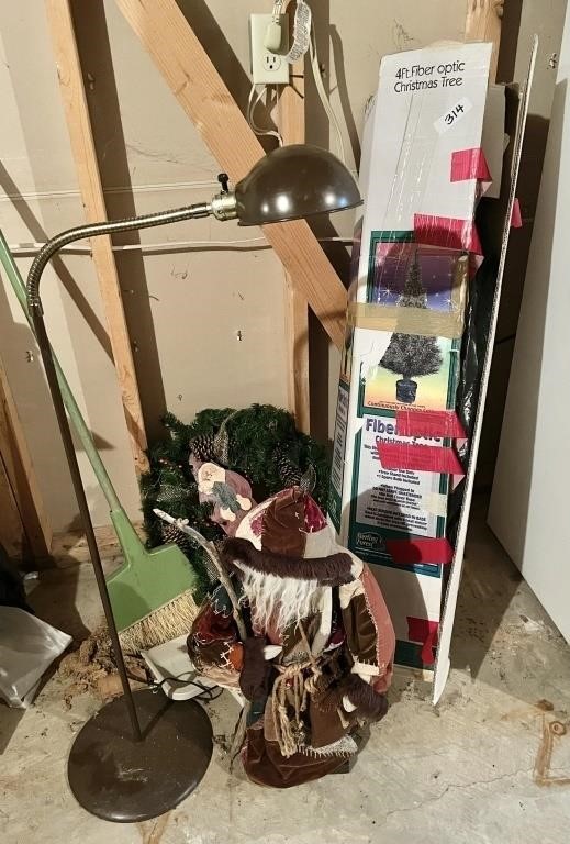 4' fiber optic tree, santa wreath, floor lamp