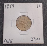 1859 Copper Nickel Indian Head Penny coin marked