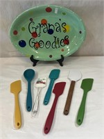 Hand Painted Cookie Platter & Utensils