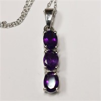 Rhodium Plated St.Silver Amethyst(3ct) Necklace
