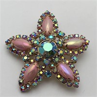 Multicolor & Pink Rhinestone Brooch